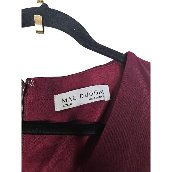 NEW Mac Duggal 6 67848 Long Sleeve Faux Wrap Dress Maxi Formal Beaded Burgundy - Picture 3 of 7